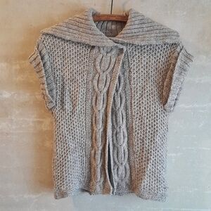 413a. beige cable knit short sleeve alpaca blend cardigan sweater, S